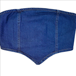 LA Armario Blue Denim Canadian Tuxedo Tube Top Size Large NWT